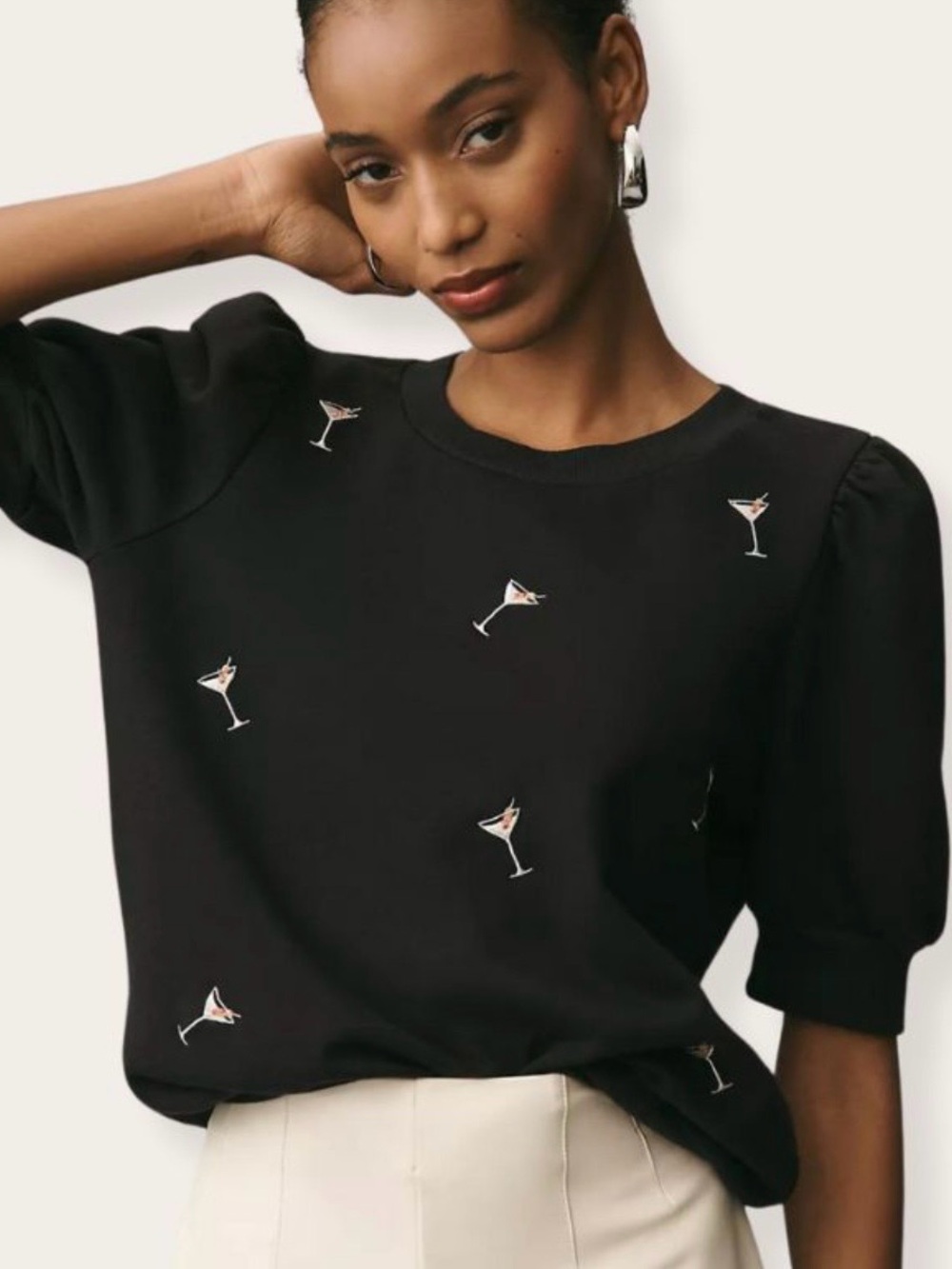 Anthropologie T.la Short Puff Sleeve Martini Sweatshirt Sz L